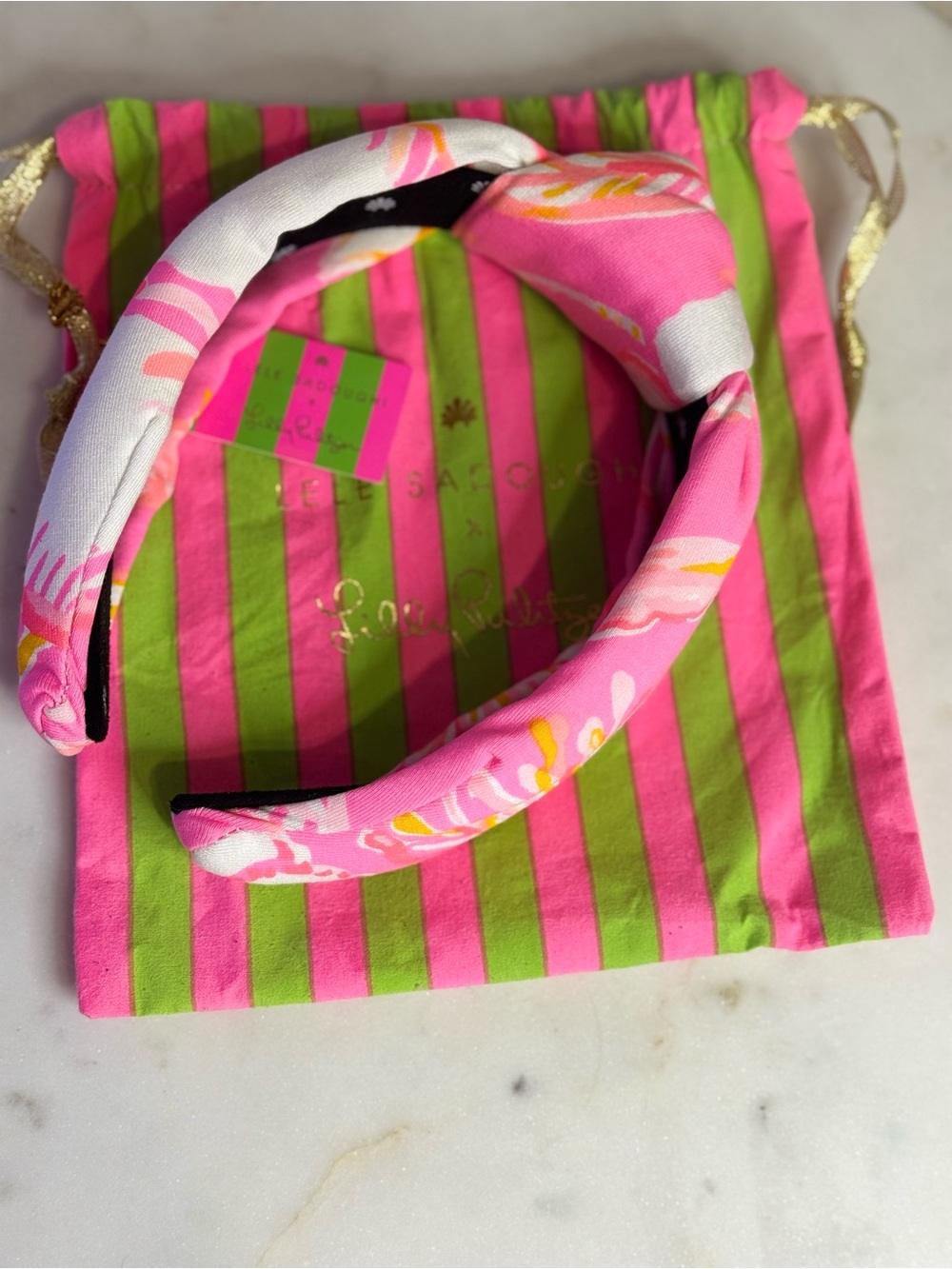 Lele Sadoughi x Lilly Pulitzer Pink and Green Striped Floral Headband